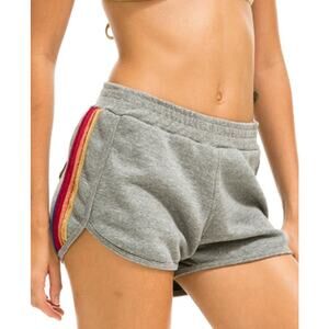 (S) Aviator Nation 5 Stripe Classic Jogger Shorts in Grey Velvet Stripes